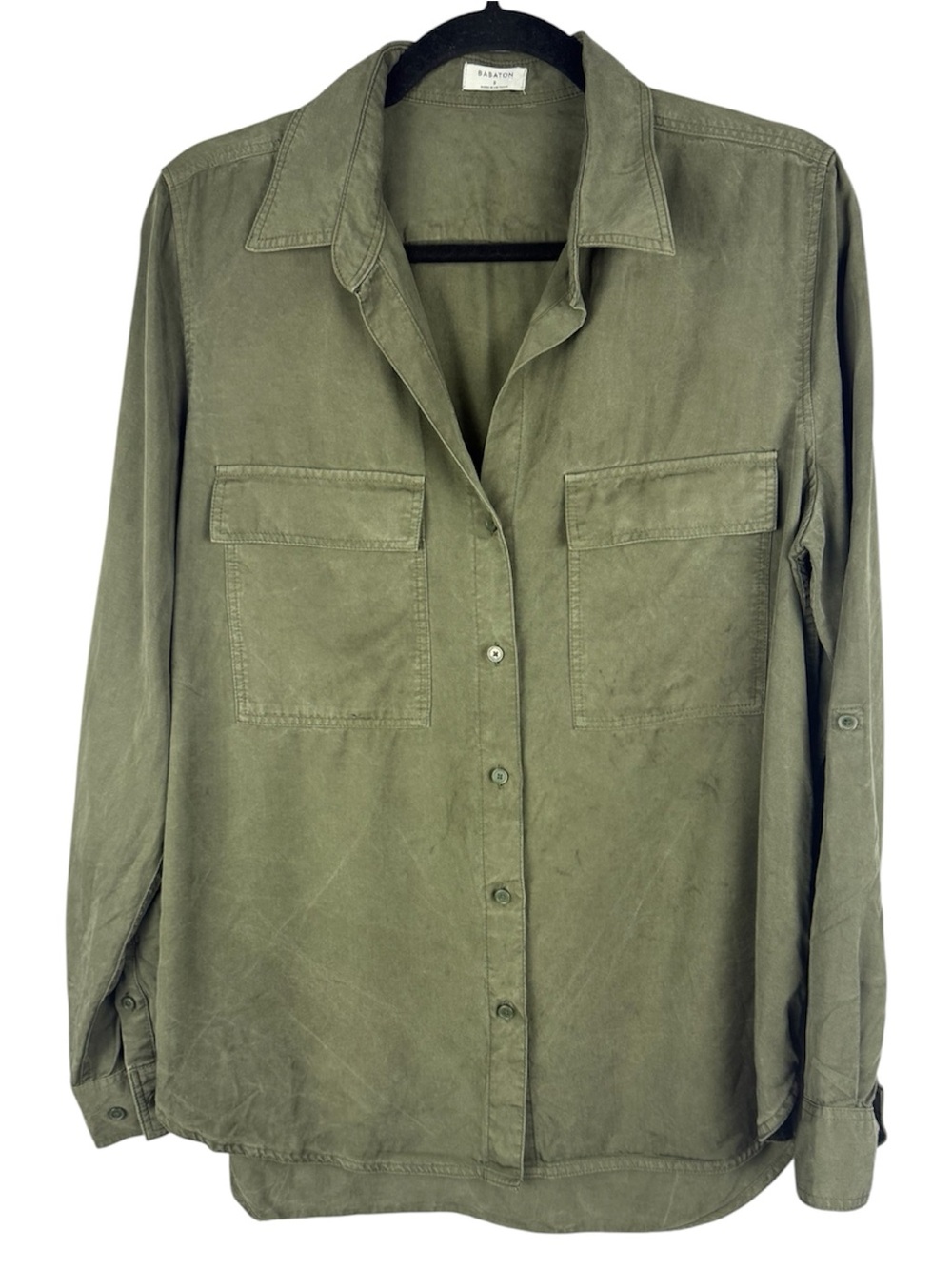 Babaton Aritzia Olive Green 100% Lyocell Utility Button Down Shirt Small